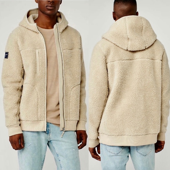 ✨ABERCROMBIE & FITCH Sherpa Full Zip Hooded Jacket Light Brown Mens XS - Picture 10 of 12